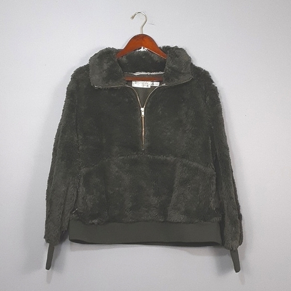 Aventura Plush Teddy Bear Half Zip Black Pullover Sweater